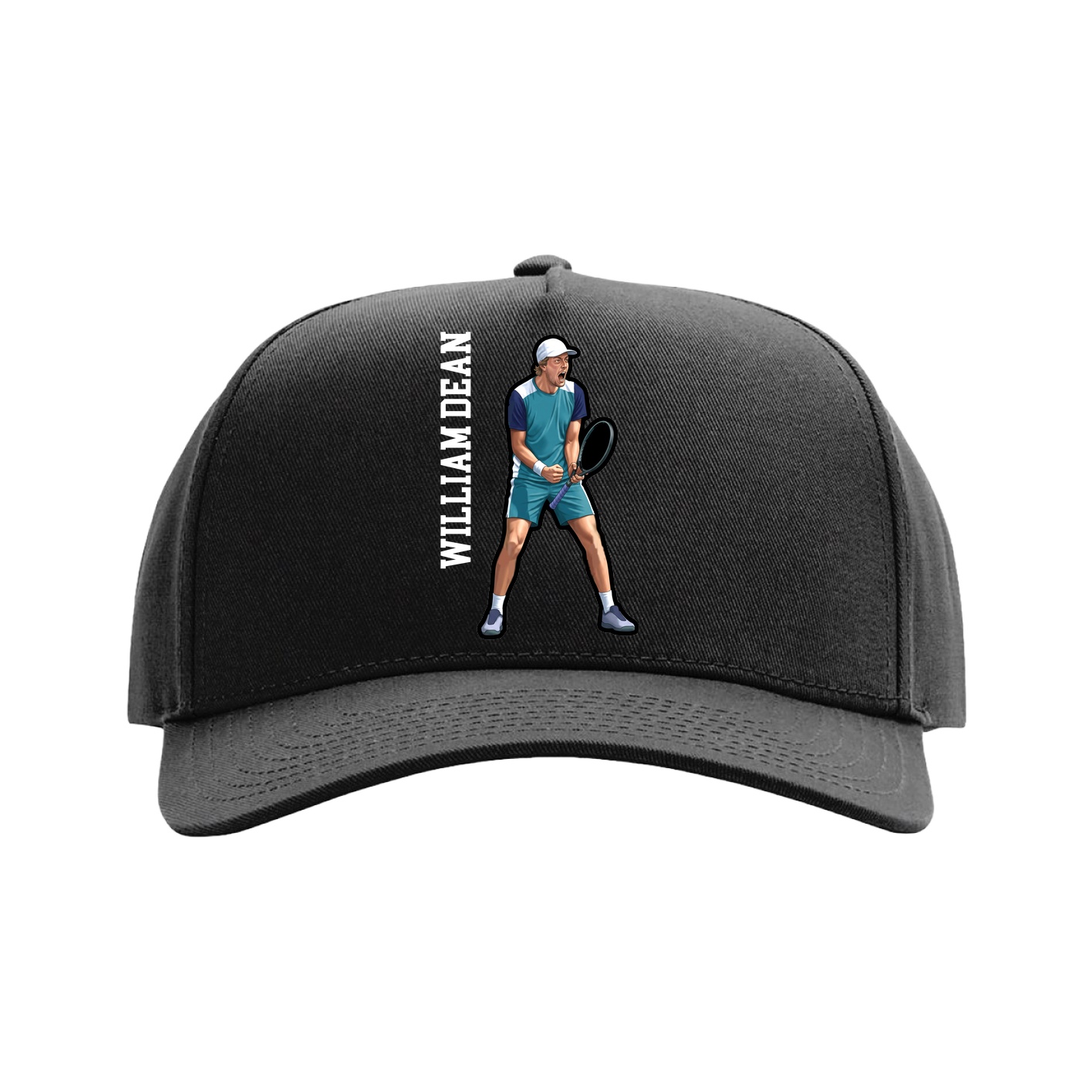 Full Fabric Five-Panel Champ Cap — Name Vertical in Black
