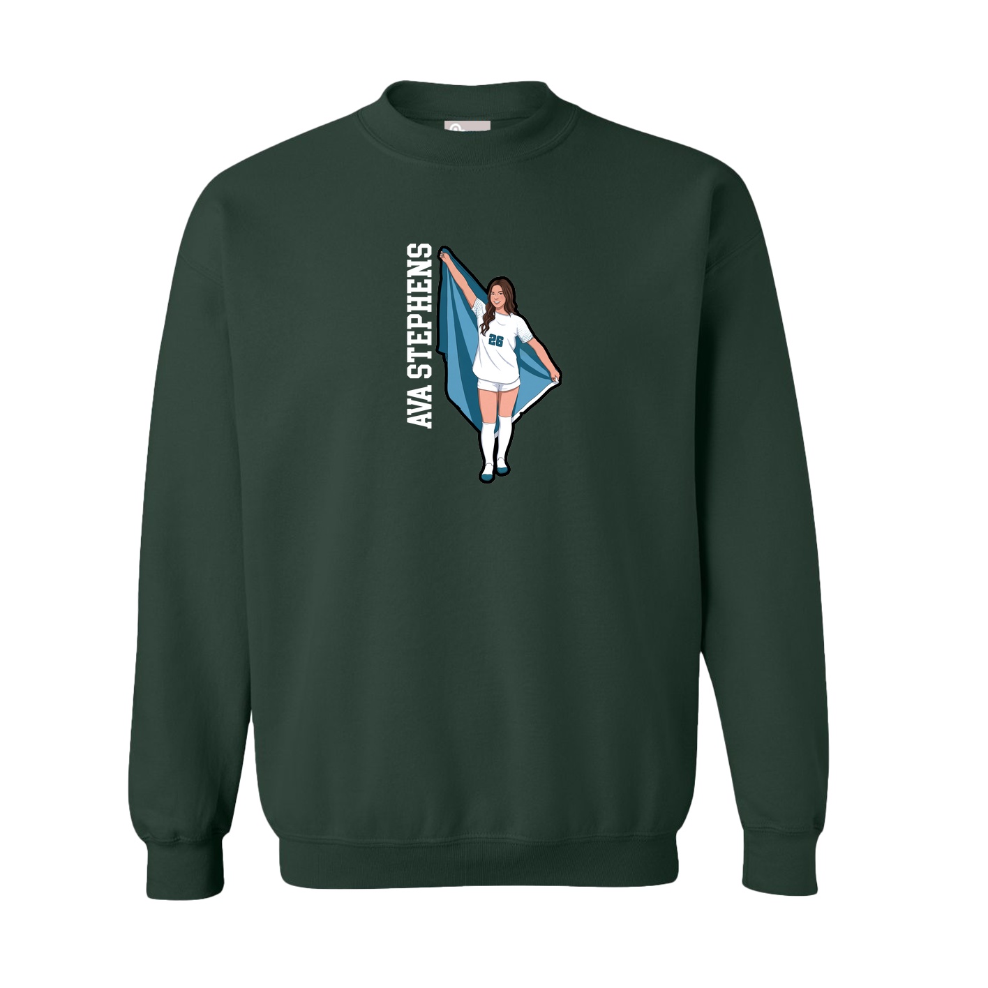 Fleece Crew — Name Vertical in Green