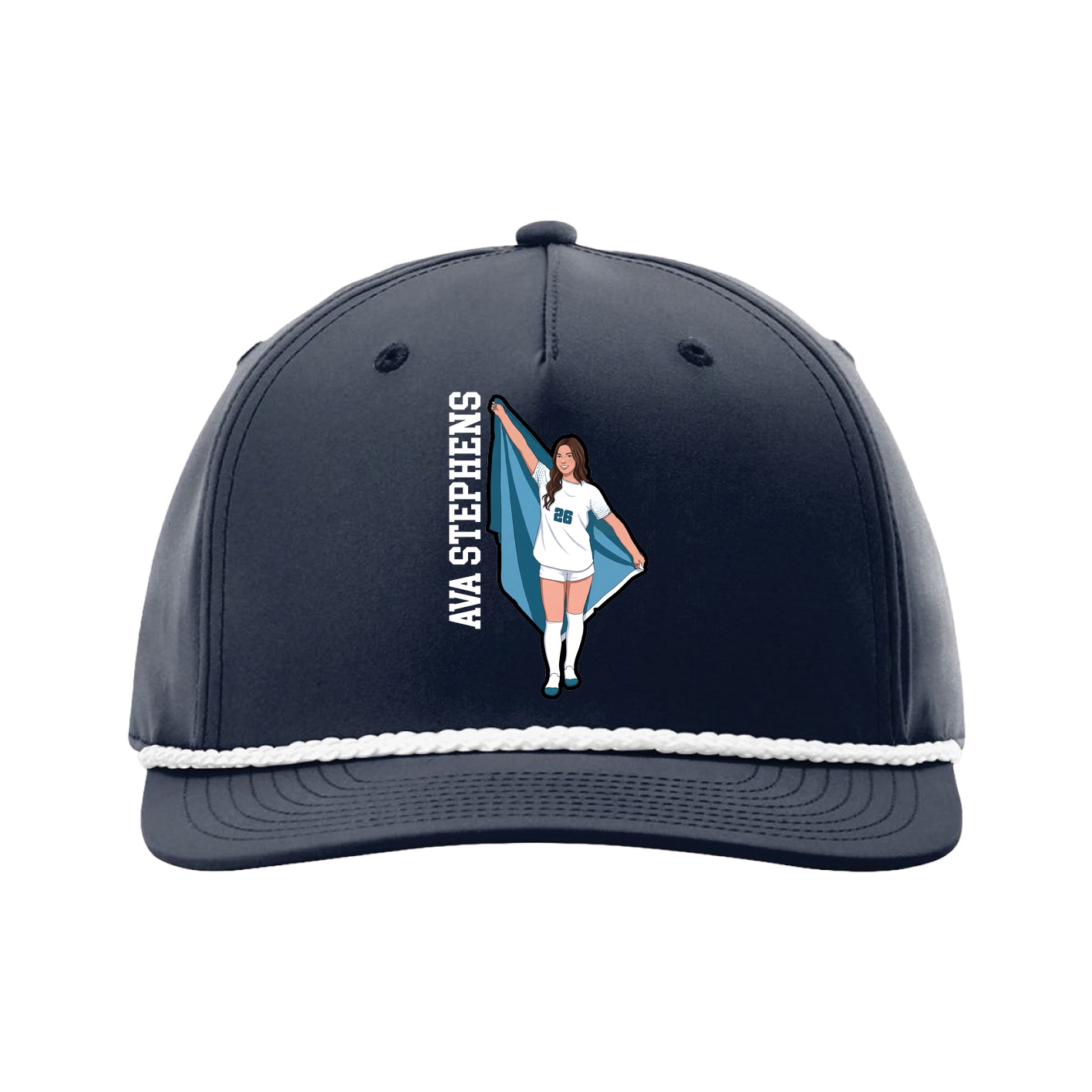 Five-Panel Classic Rope Cap — Name Vertical in Navy