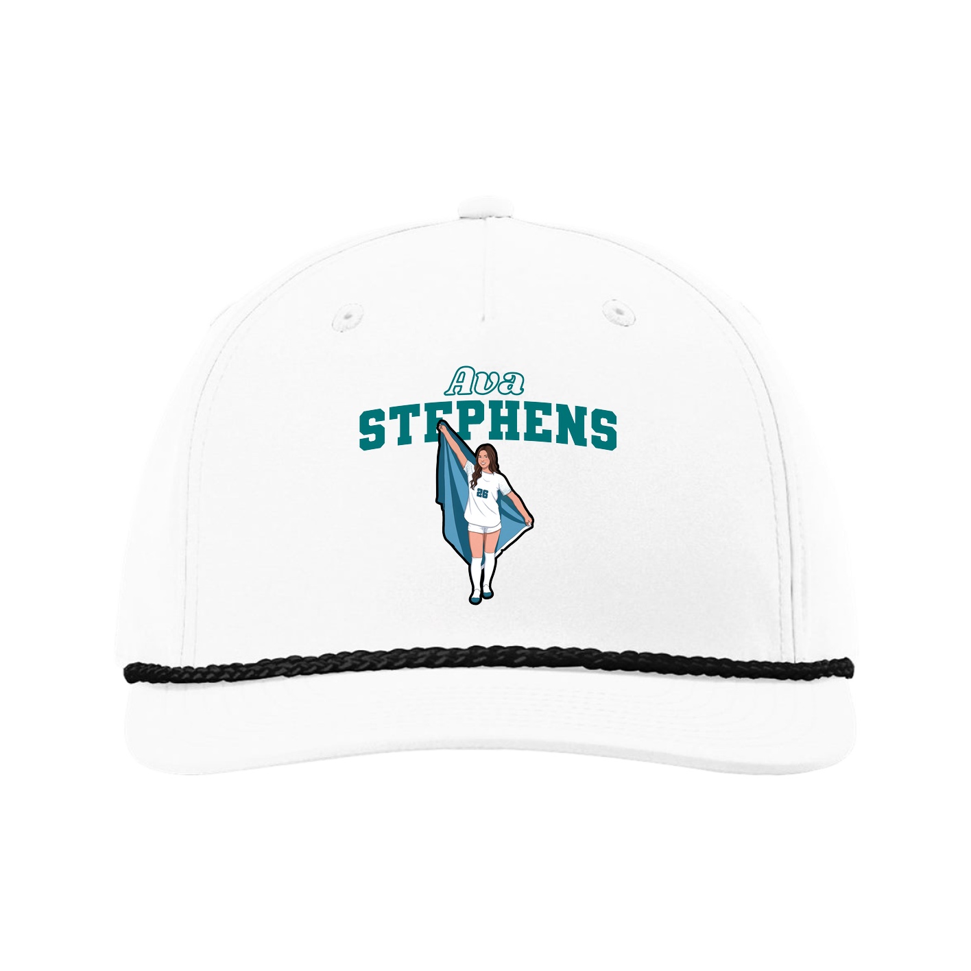 Five-Panel Classic Rope Cap — Name Arch in White
