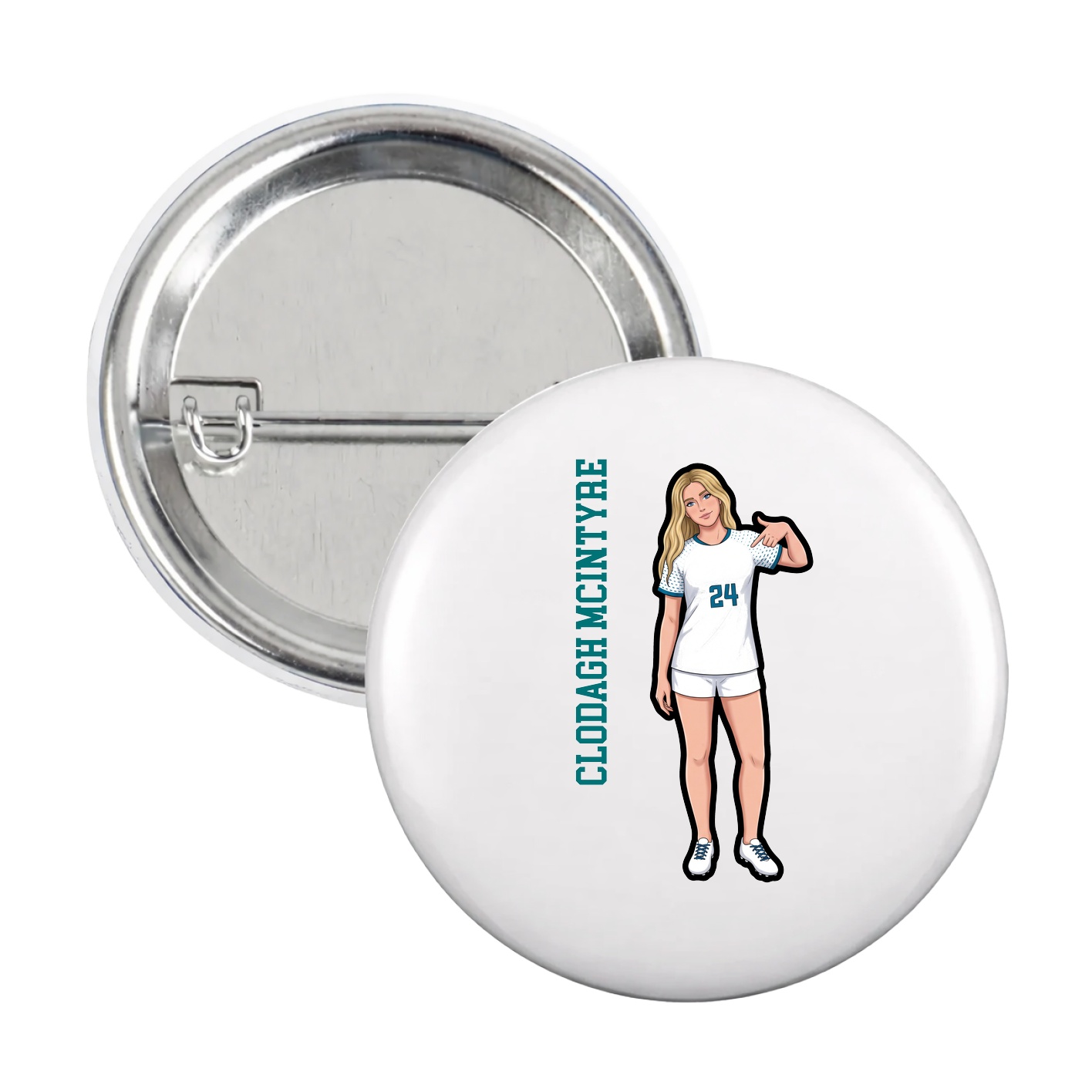 Game Day Button — Name Vertical in White