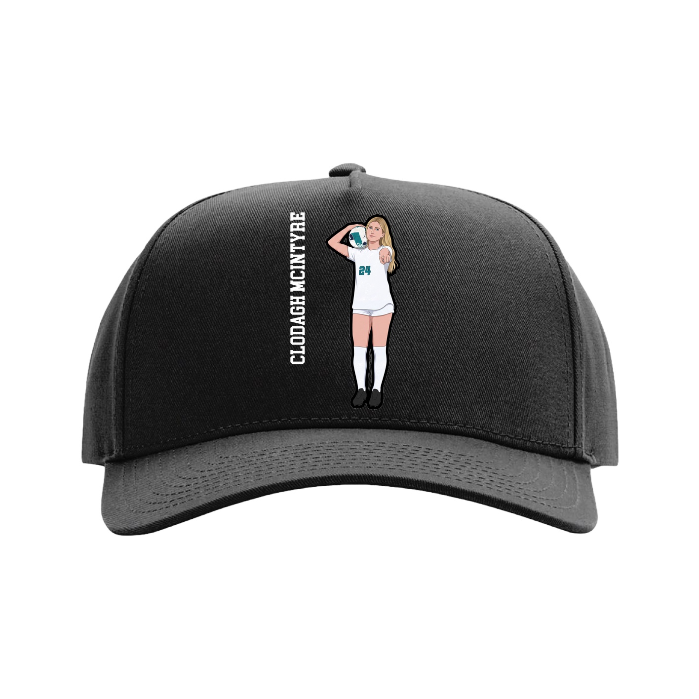 Full Fabric Five-Panel Champ Cap — Name Vertical in Black
