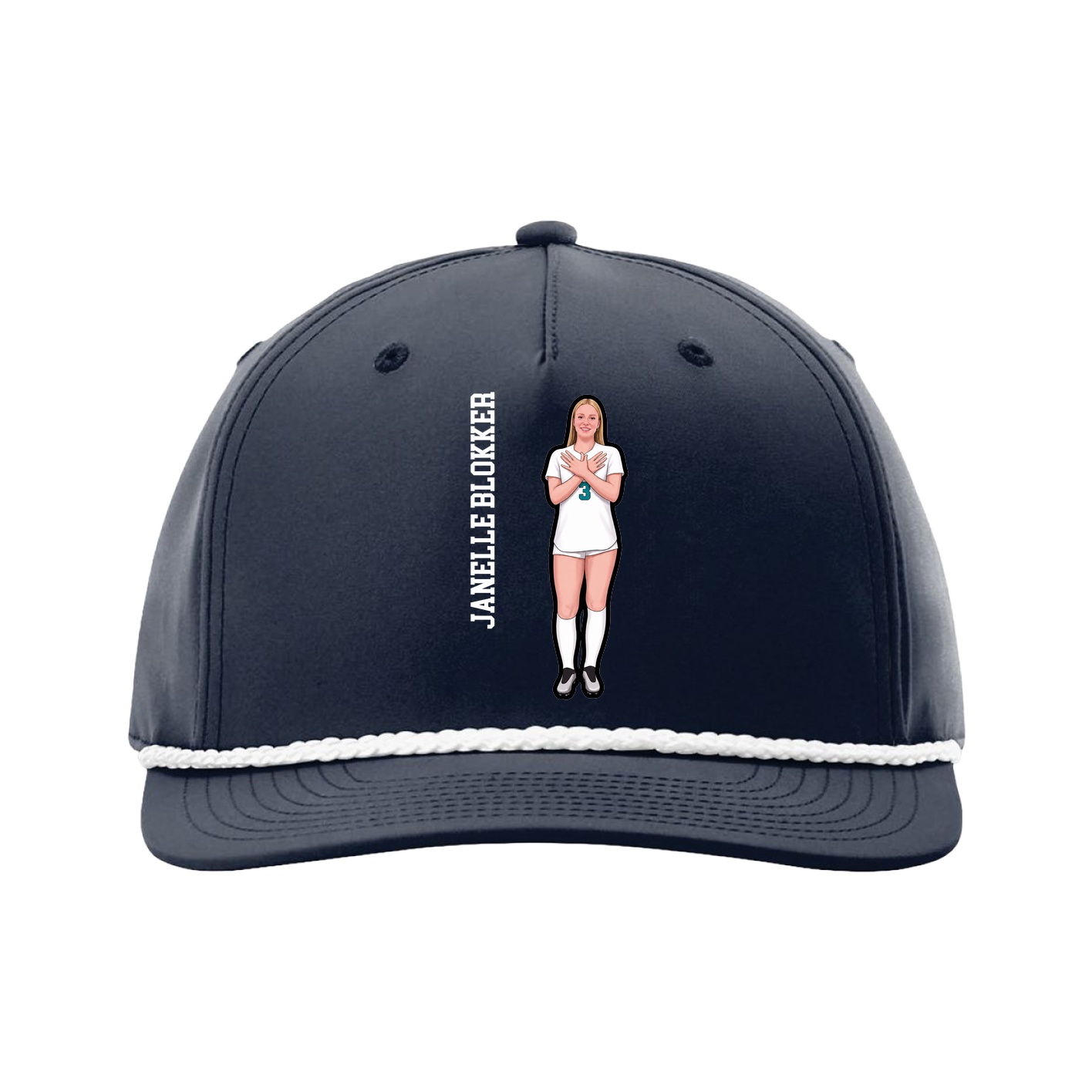 Five-Panel Classic Rope Cap — Name Vertical in Navy