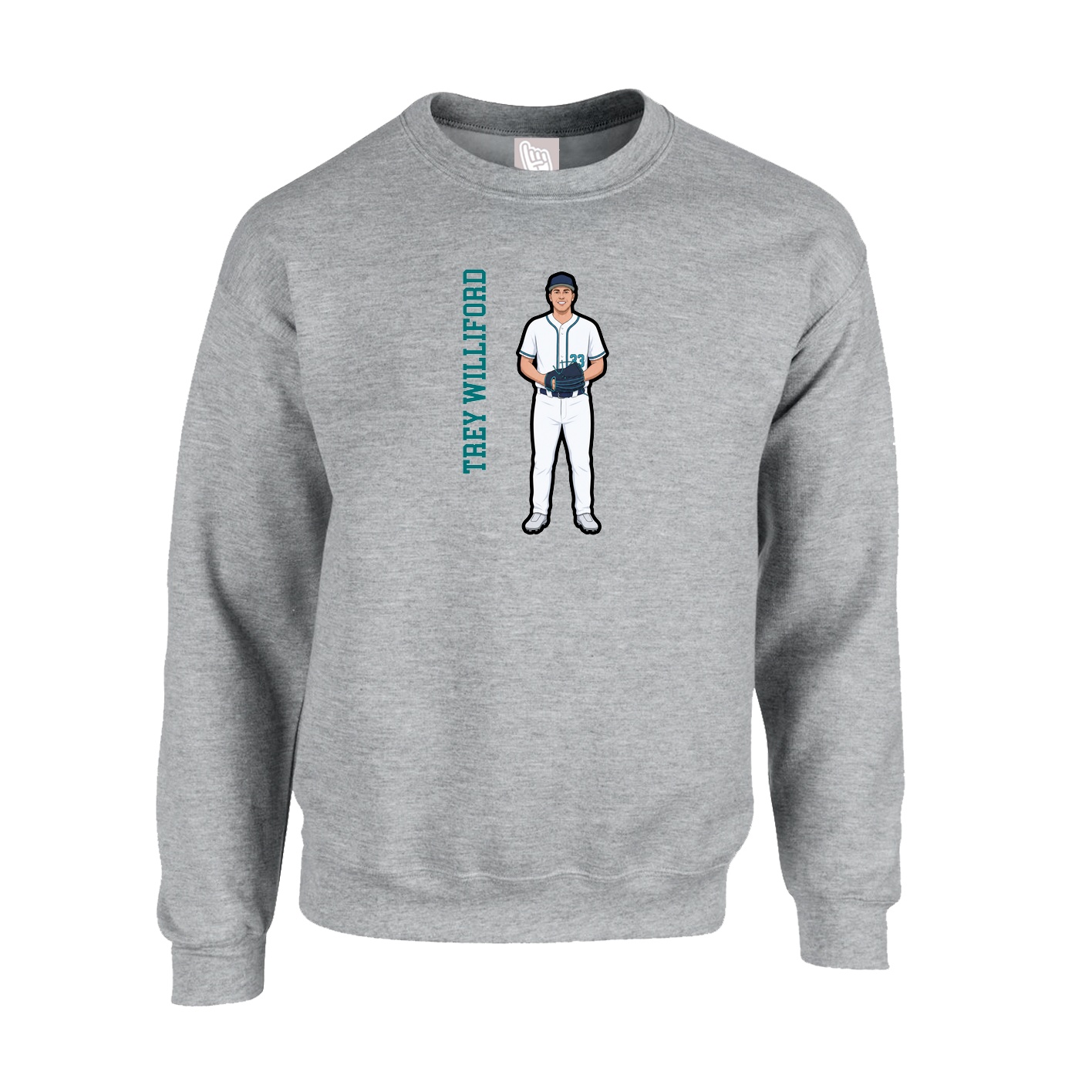 Fleece Crew — Name Vertical in Grey