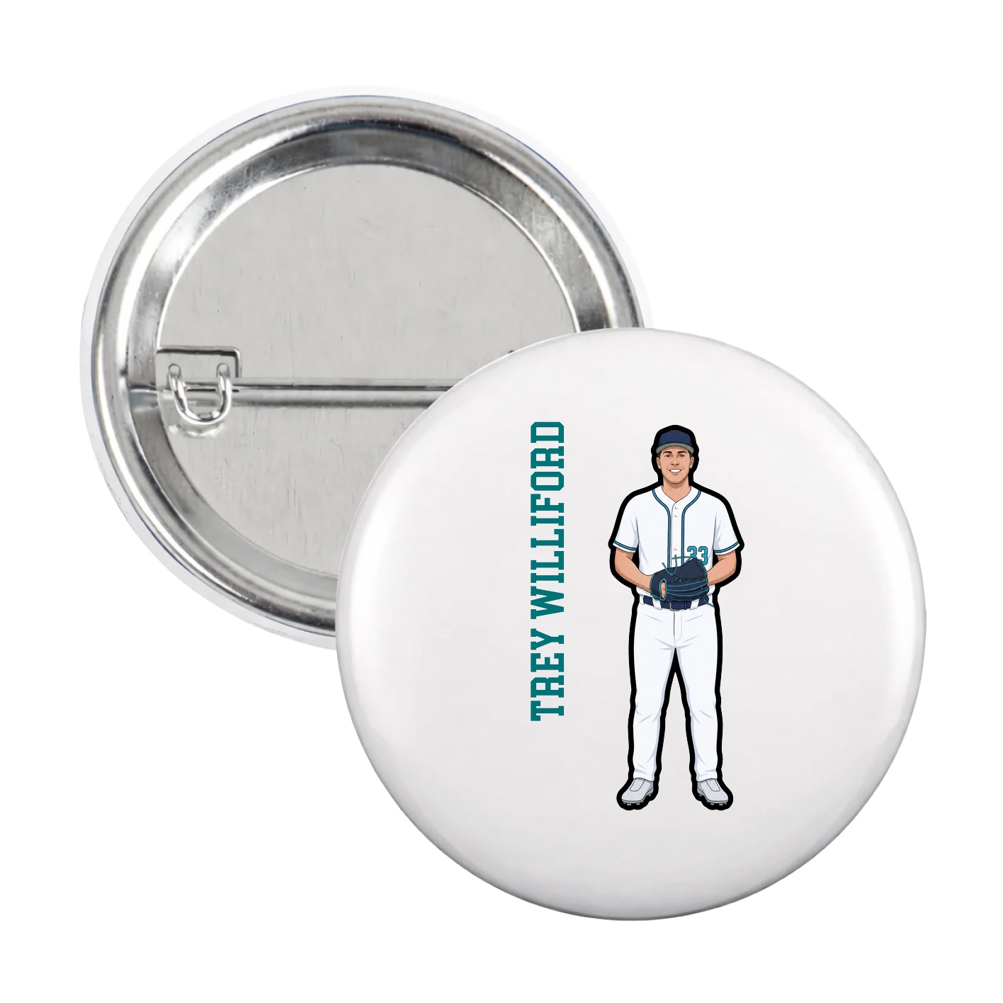 Game Day Button — Name Vertical in White