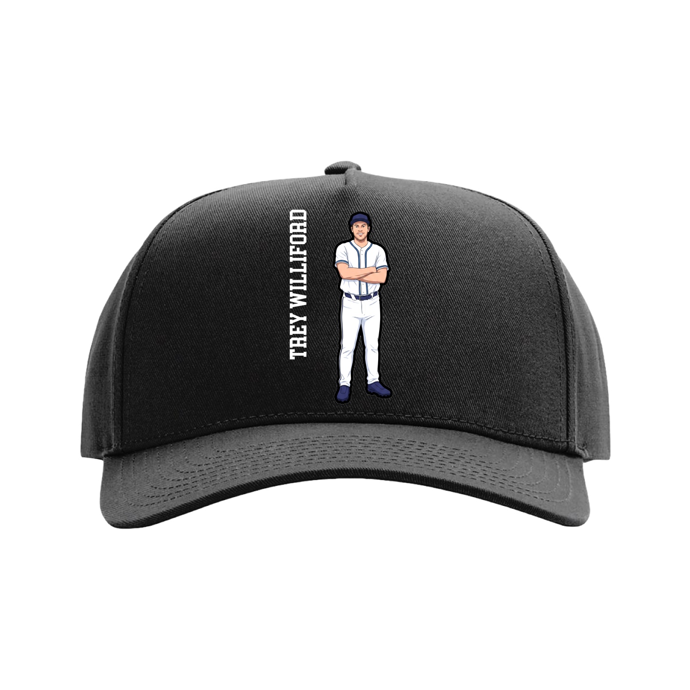 Full Fabric Five-Panel Champ Cap — Name Vertical in Black