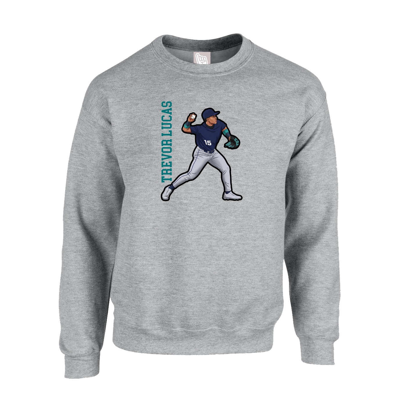Fleece Crew — Name Vertical in Grey