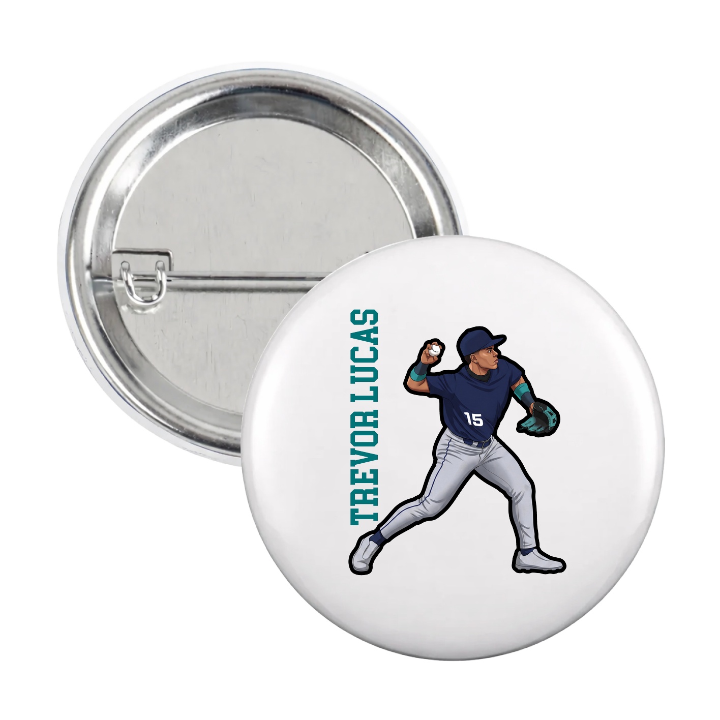 Game Day Button — Name Vertical in White