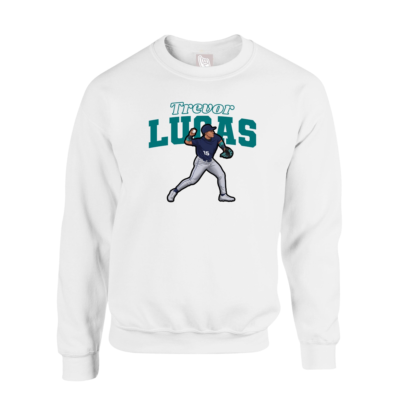 Fleece Crew — Name Arch in White