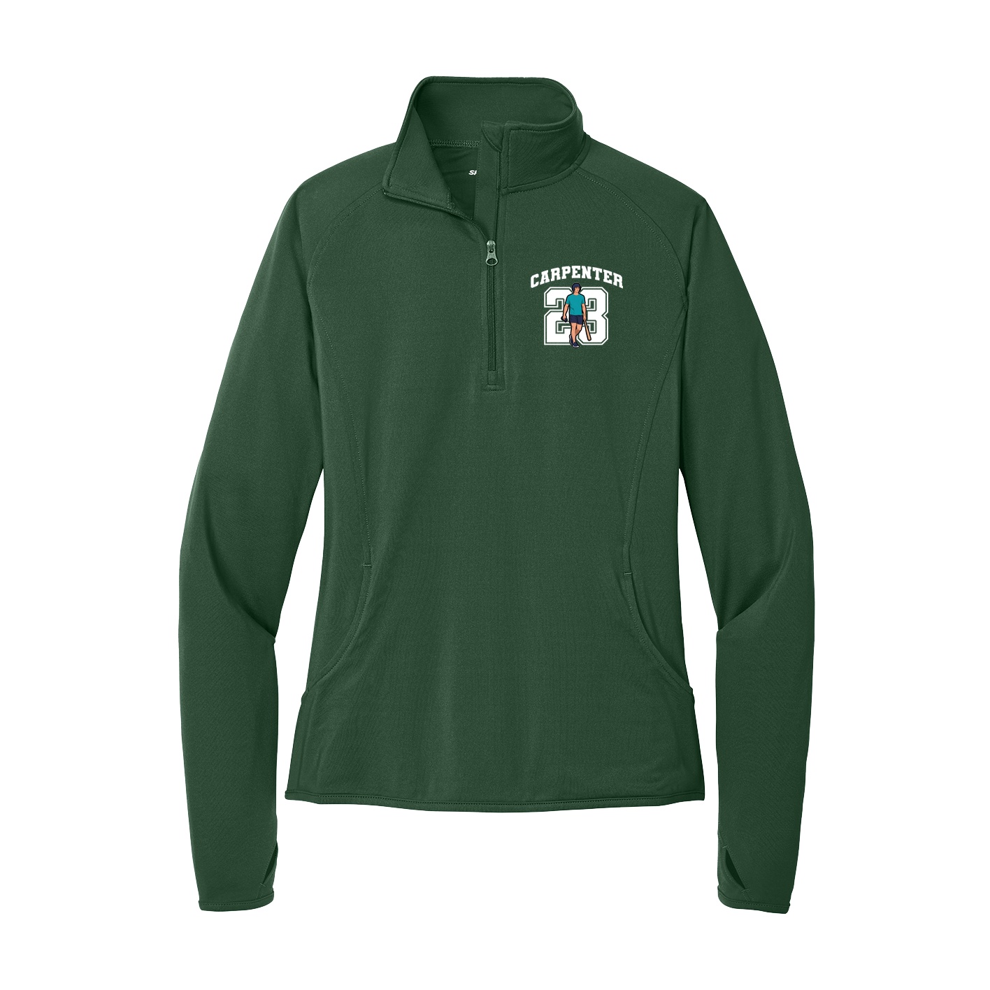 Women's Q-Zip Pullover — Number in Green