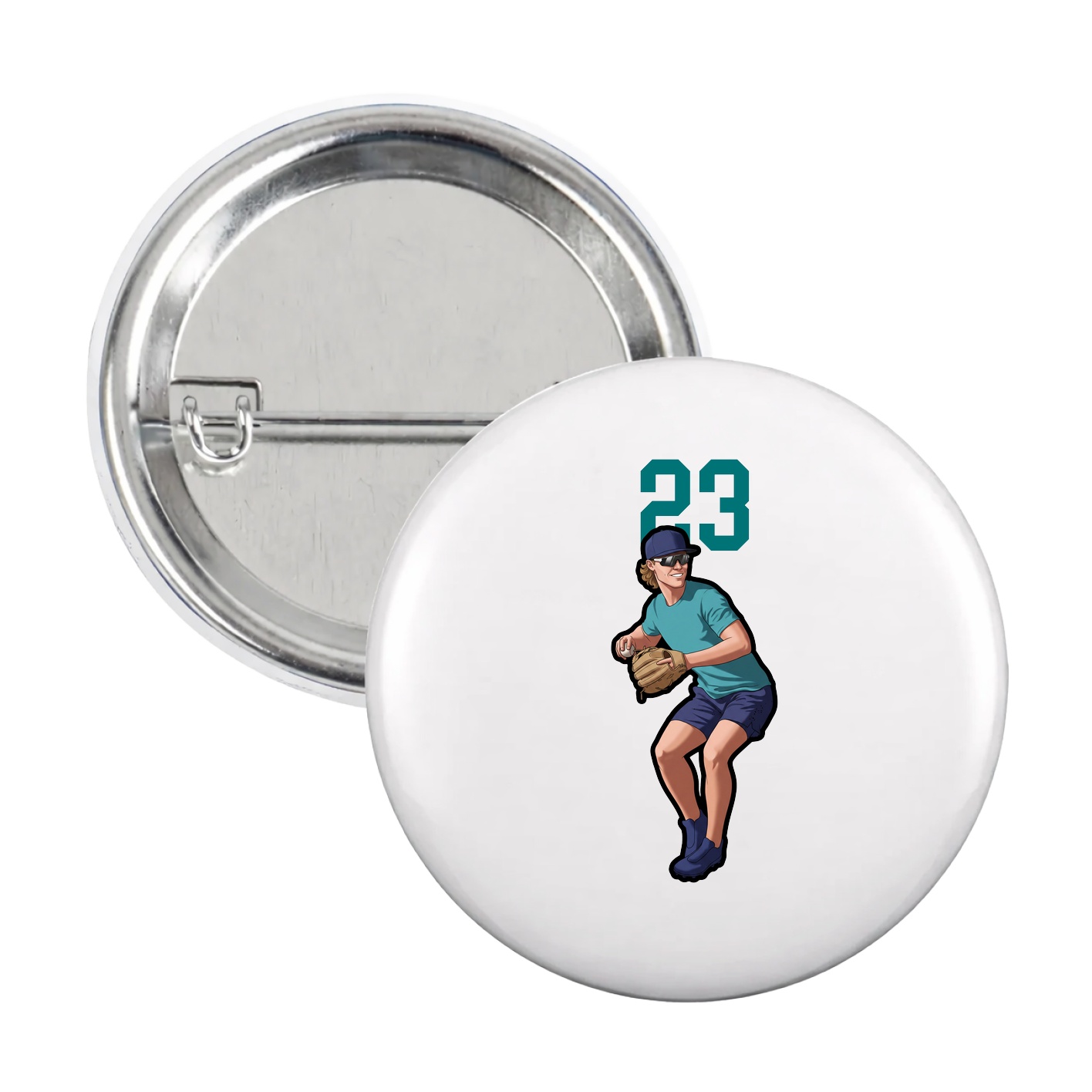 Game Day Button — Number Top in White