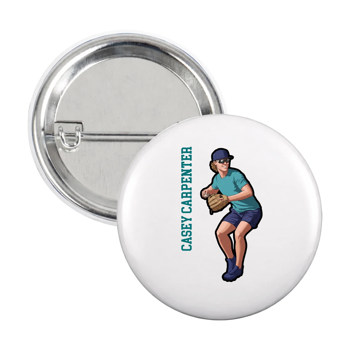 Game Day Button — Name Vertical in White