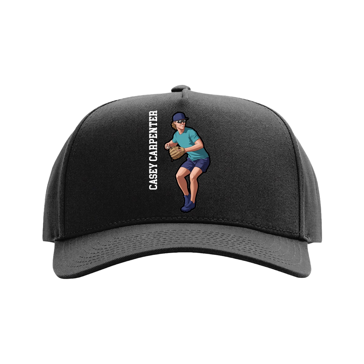 Full Fabric Five-Panel Champ Cap — Name Vertical in Black