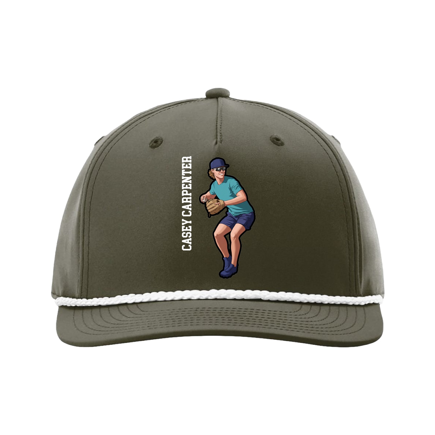 Five-Panel Classic Rope Cap — Name Vertical in Green