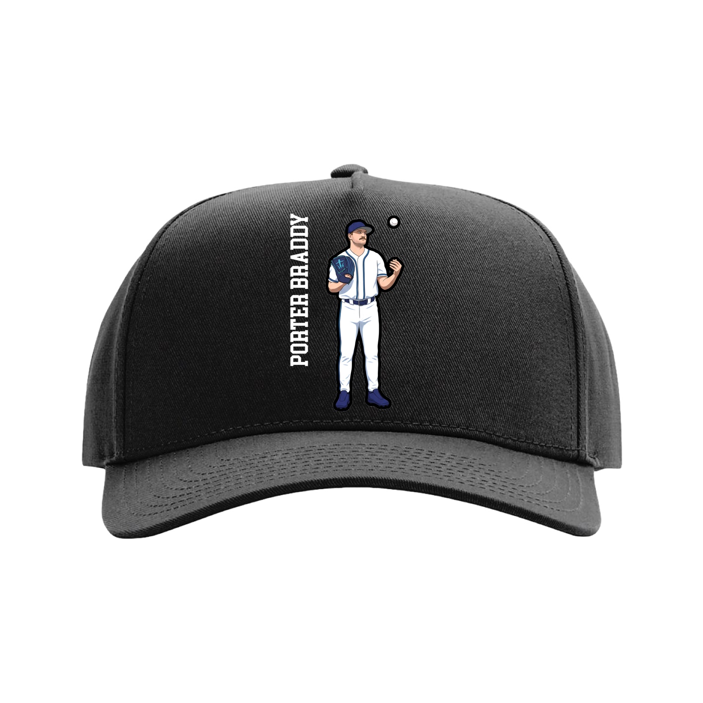 Full Fabric Five-Panel Champ Cap — Name Vertical in Black