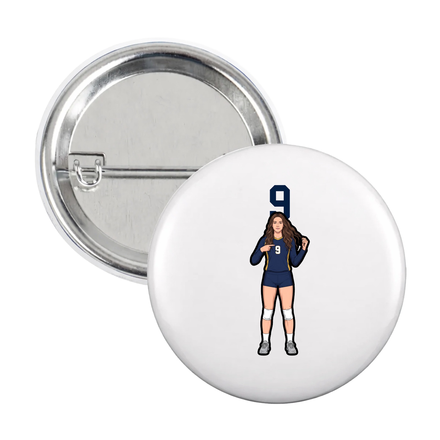 Game Day Button — Number Top in White