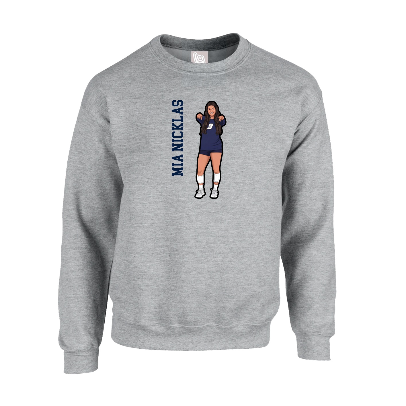Fleece Crew — Name Vertical in Grey