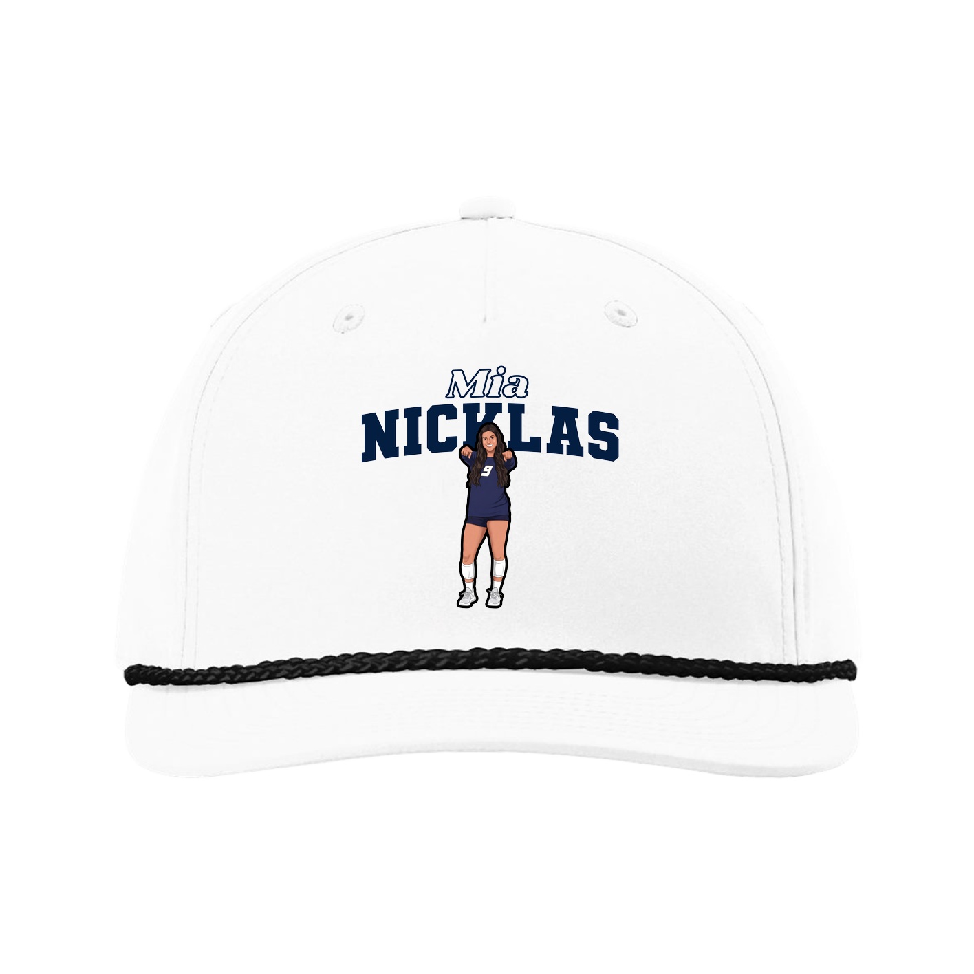 Five-Panel Classic Rope Cap — Name Arch in White