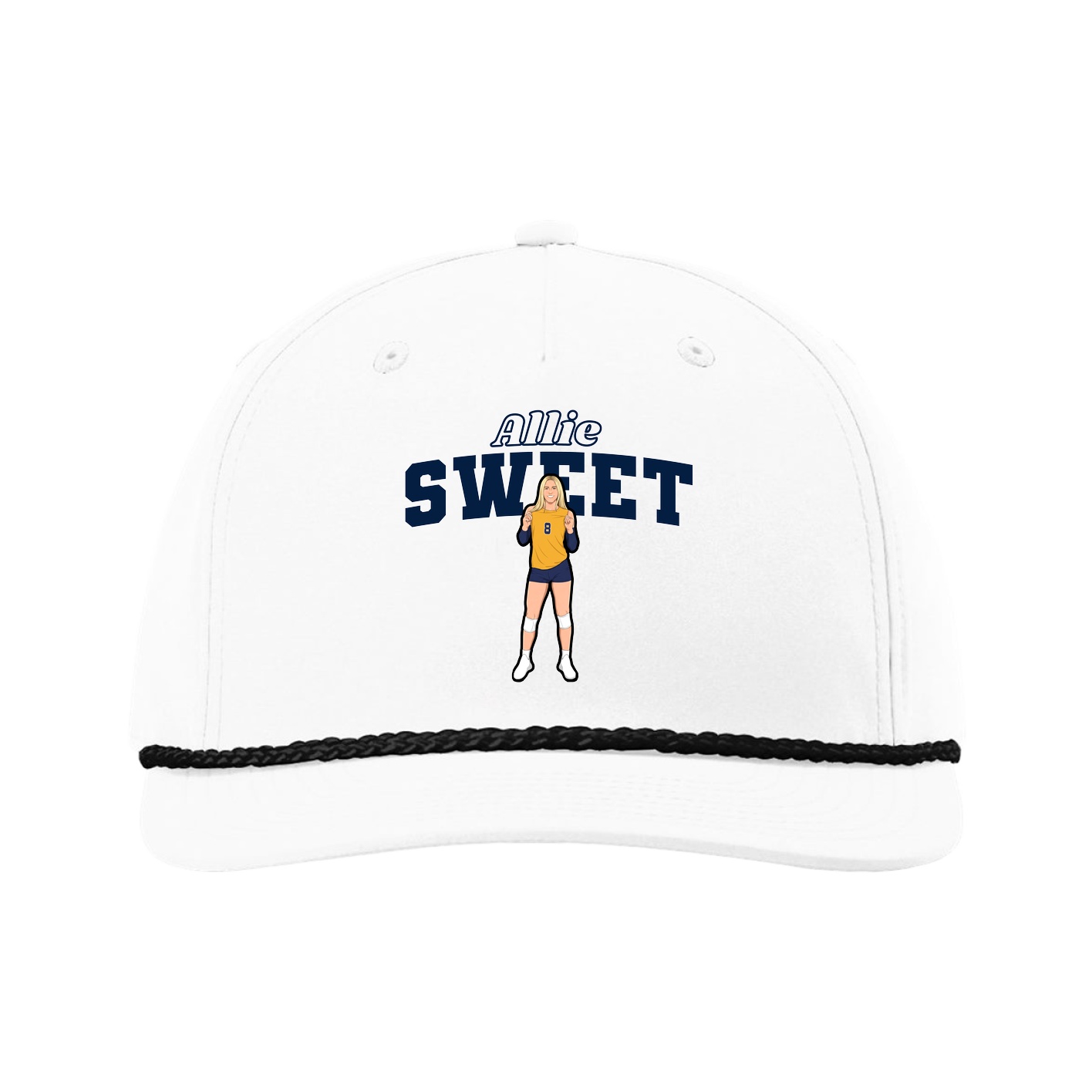 Five-Panel Classic Rope Cap — Name Arch in White