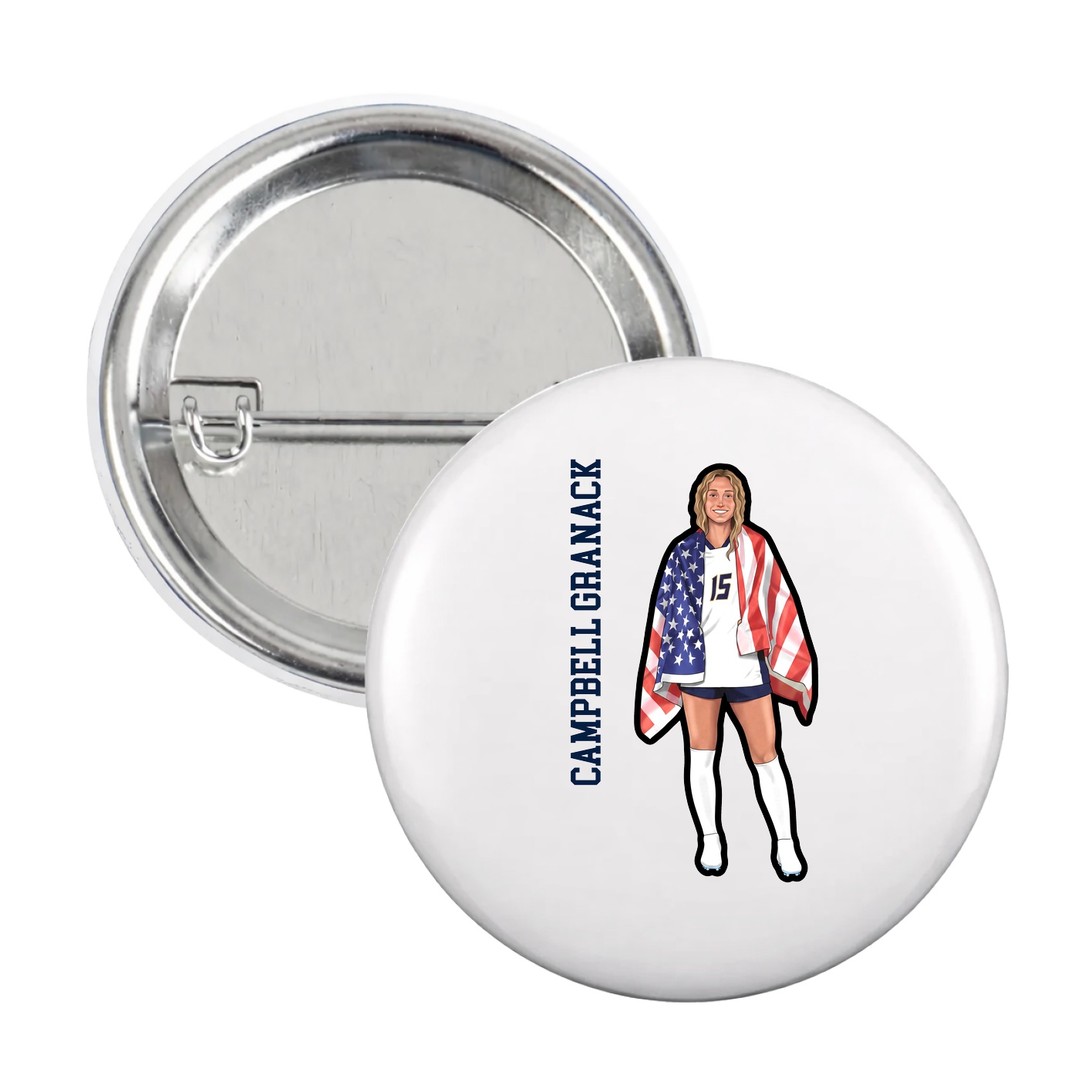 Game Day Button — Name Vertical in White