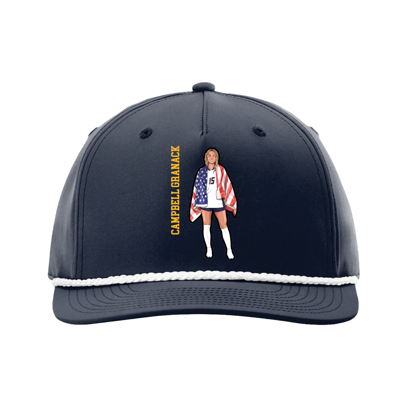 Five-Panel Classic Rope Cap — Name Vertical in Navy
