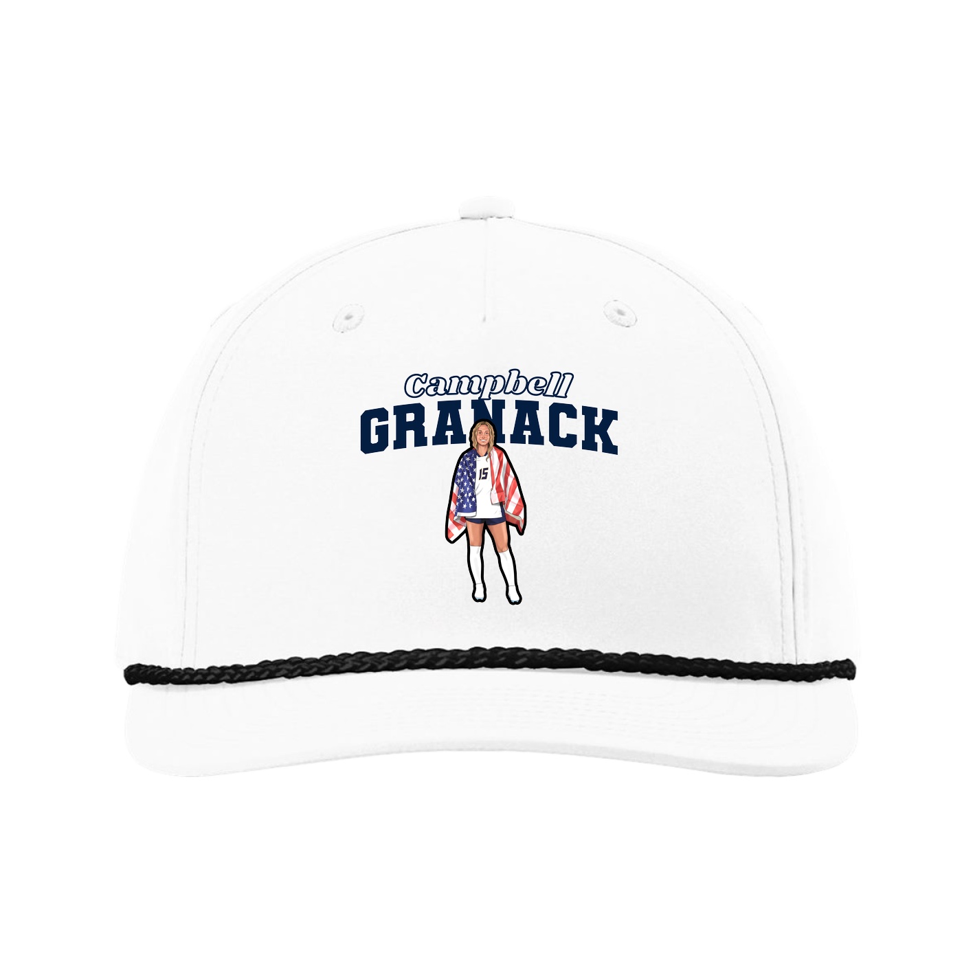 Five-Panel Classic Rope Cap — Name Arch in White