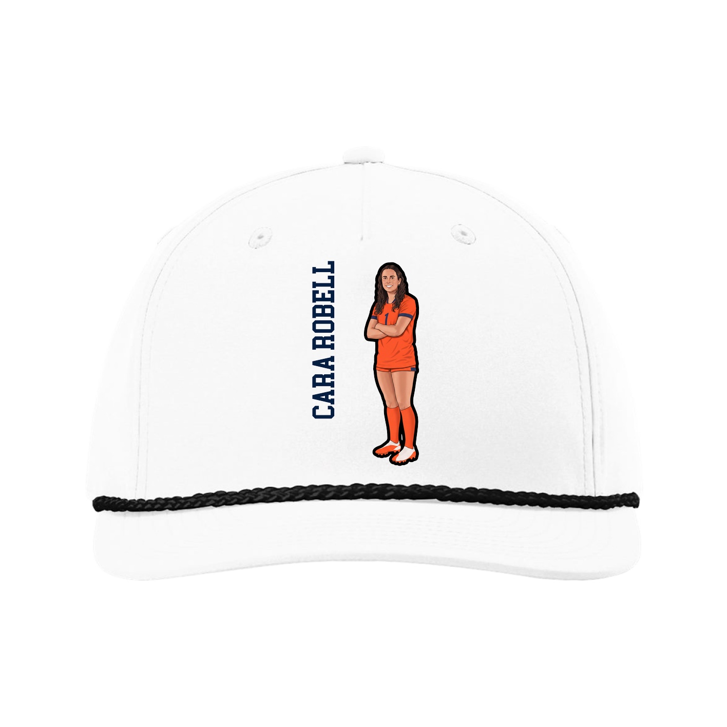 Five-Panel Classic Rope Cap — Name Vertical in White