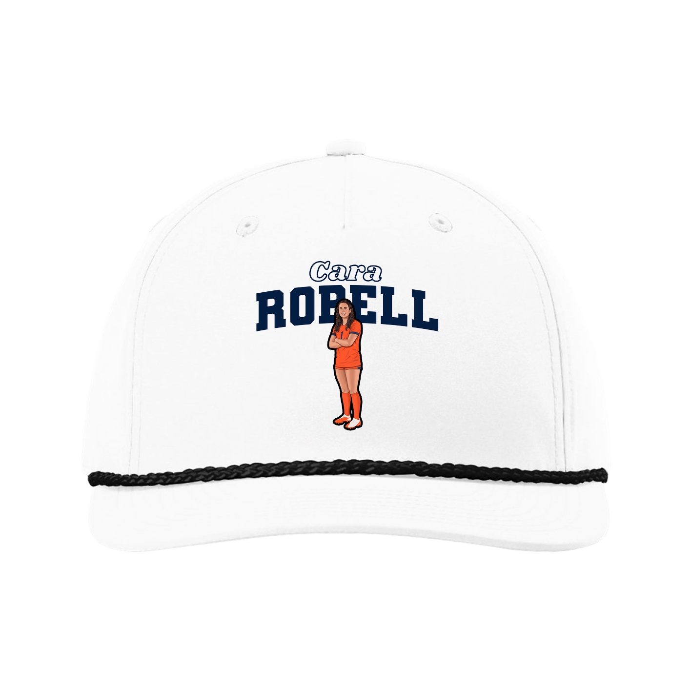 Five-Panel Classic Rope Cap — Name Arch in White