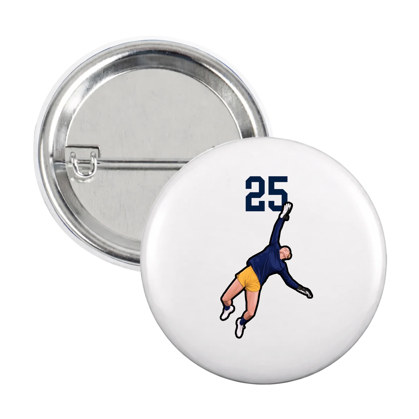 Game Day Button — Number Top in White