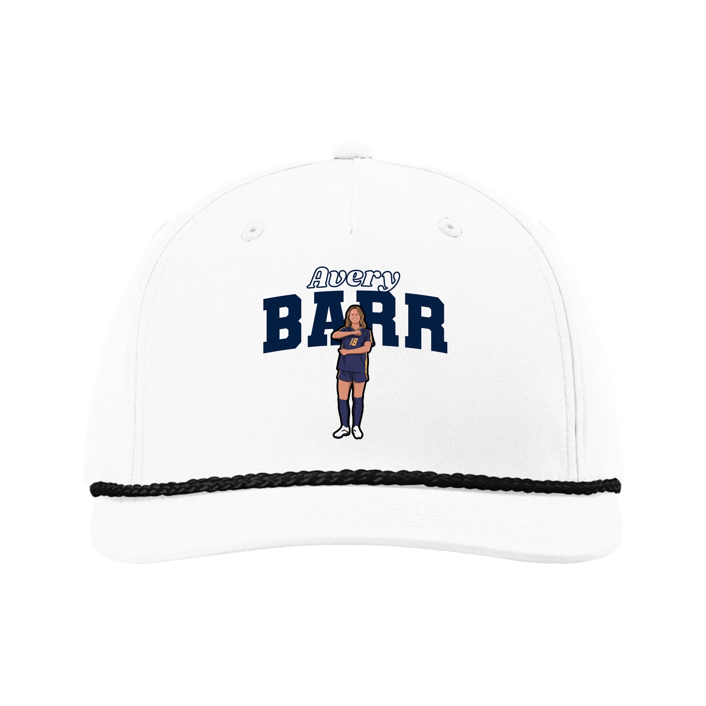 Five-Panel Classic Rope Cap — Name Arch in White