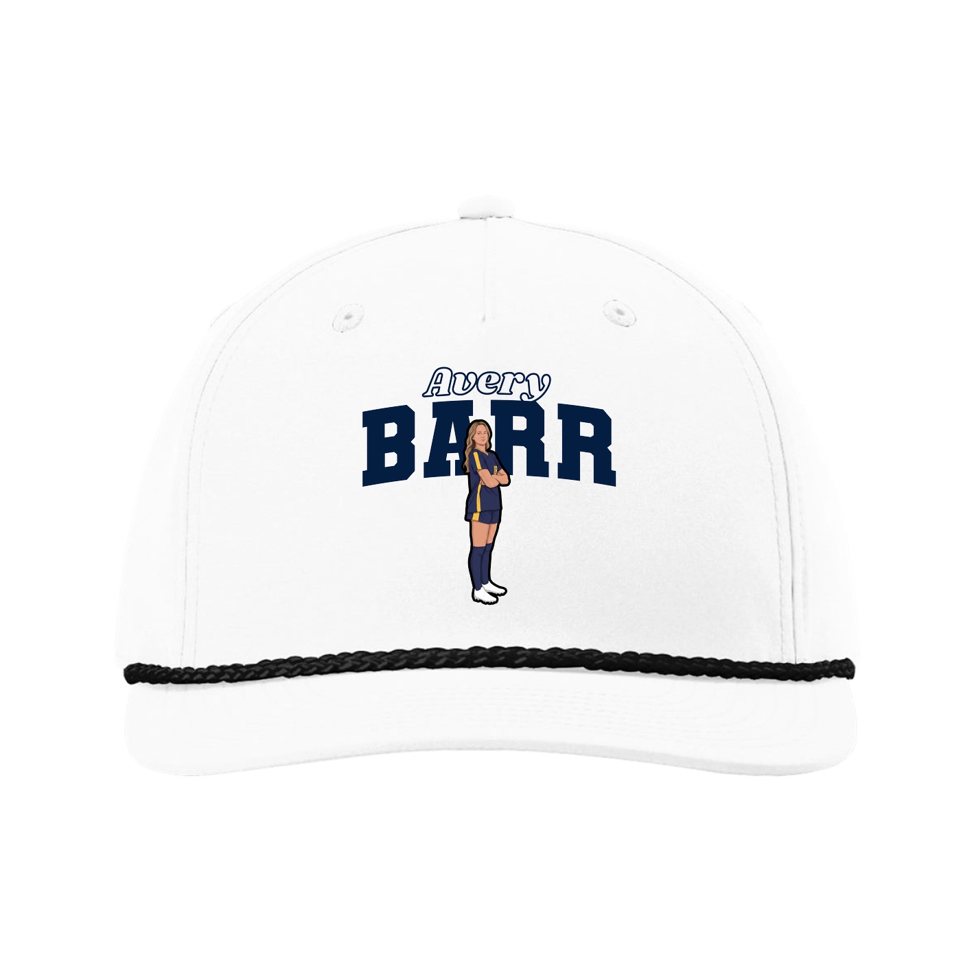 Five-Panel Classic Rope Cap — Name Arch in White