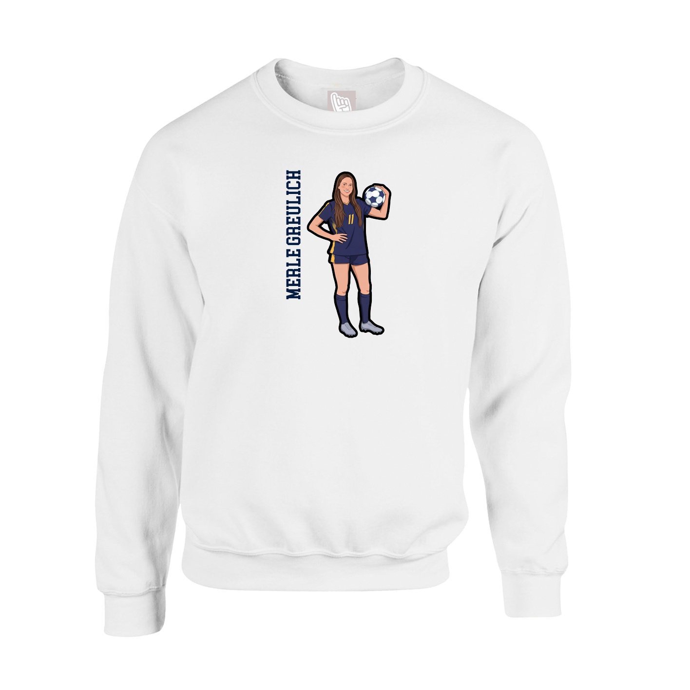 Fleece Crew — Name Vertical in White