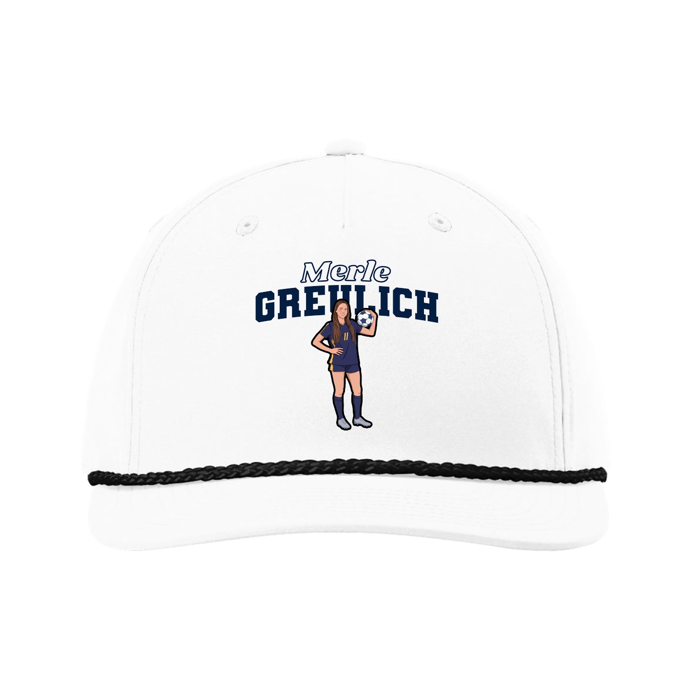 Five-Panel Classic Rope Cap — Name Arch in White