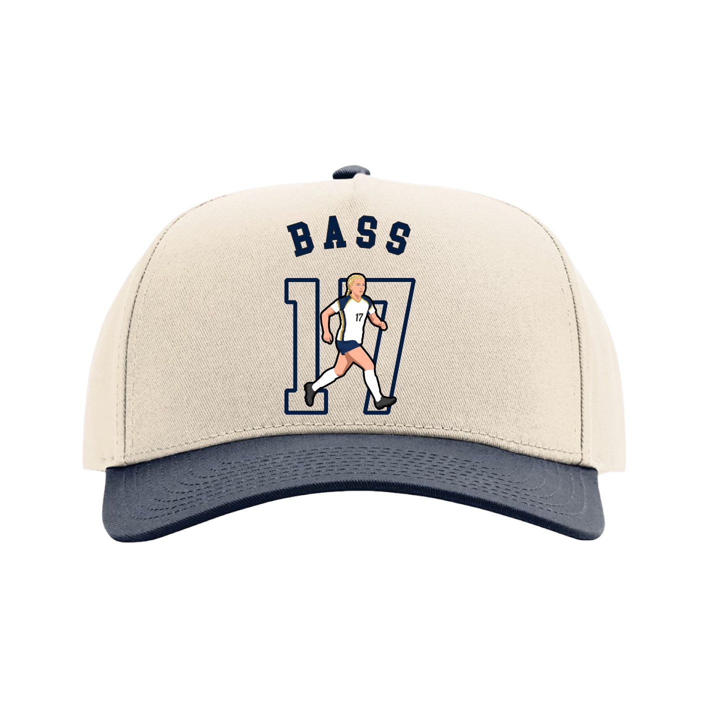 Full Fabric Five-Panel Champ Cap — Shirsey Arch in Cream/Navy