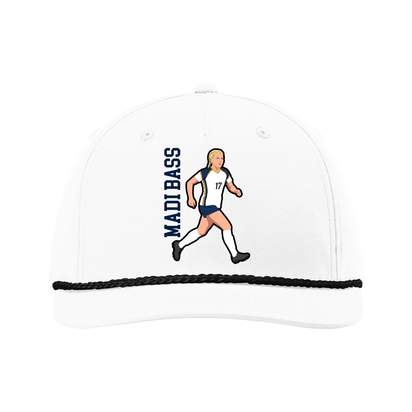 Five-Panel Classic Rope Cap — Name Vertical in White