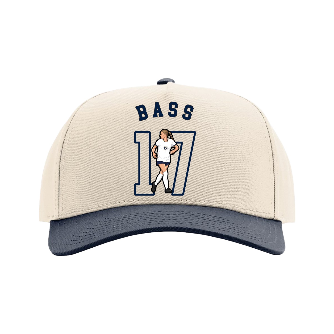 Full Fabric Five-Panel Champ Cap — Shirsey Arch in Cream/Navy