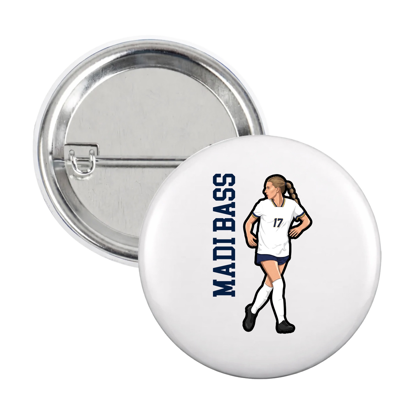 Game Day Button — Name Vertical in White