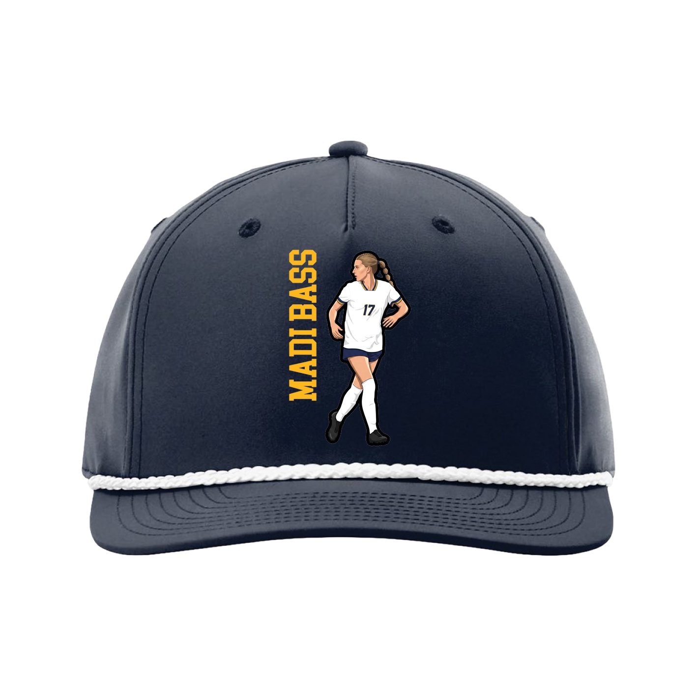 Five-Panel Classic Rope Cap — Name Vertical in Navy