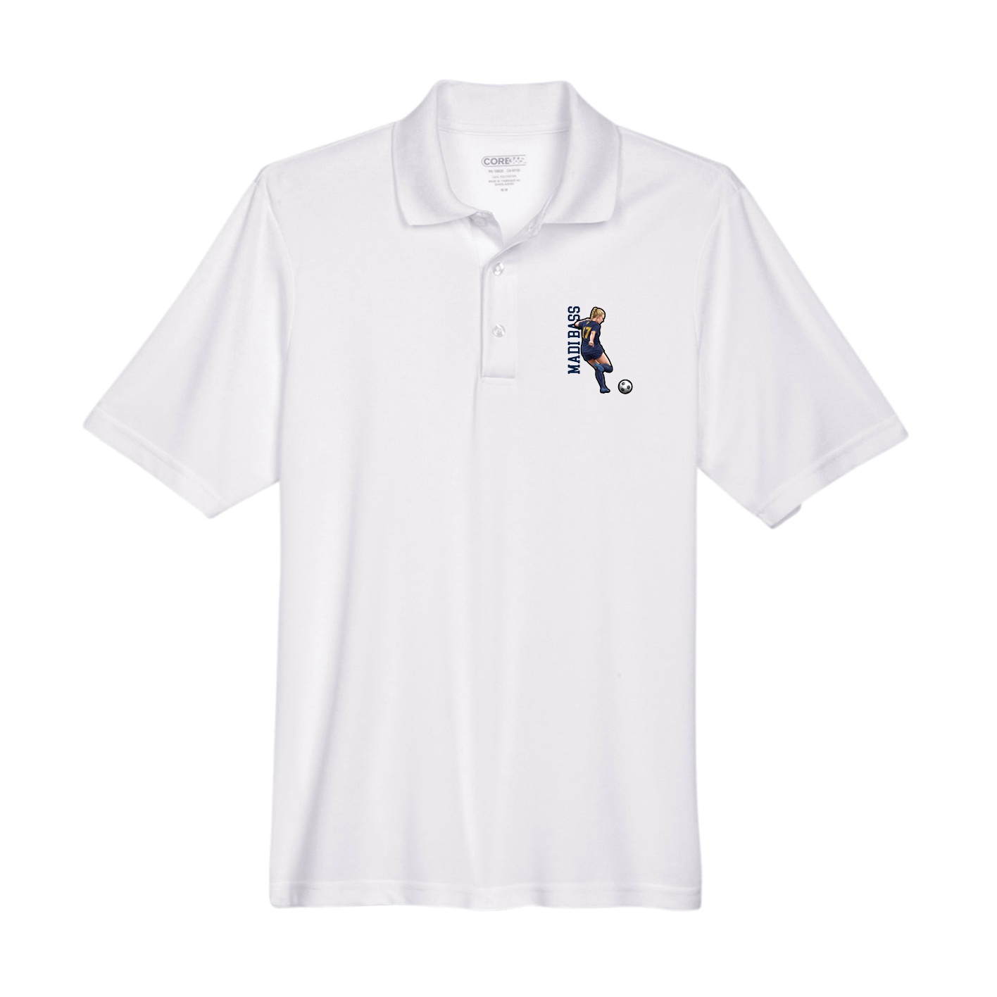 Performance Polo — Name Vertical in White
