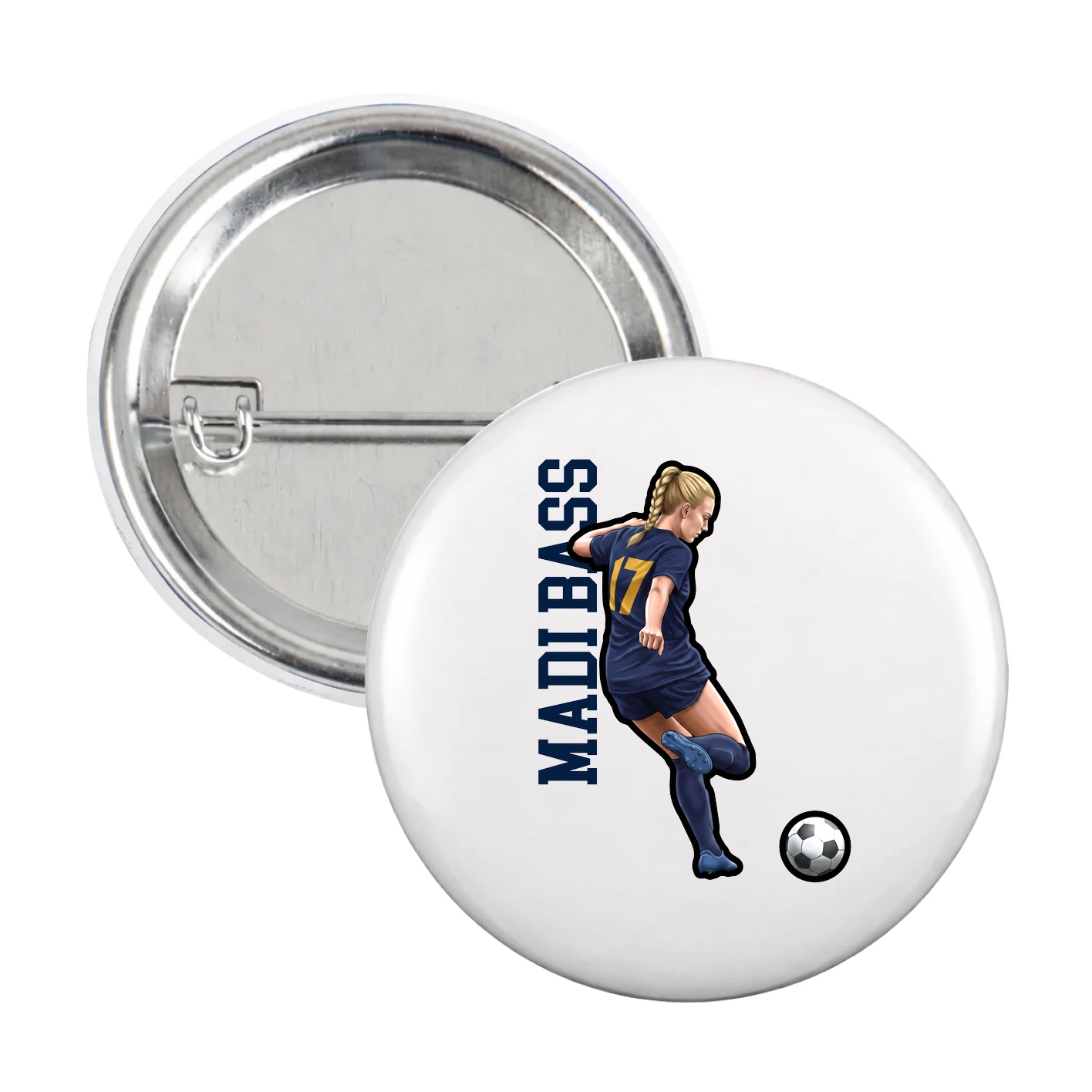 Game Day Button — Name Vertical in White