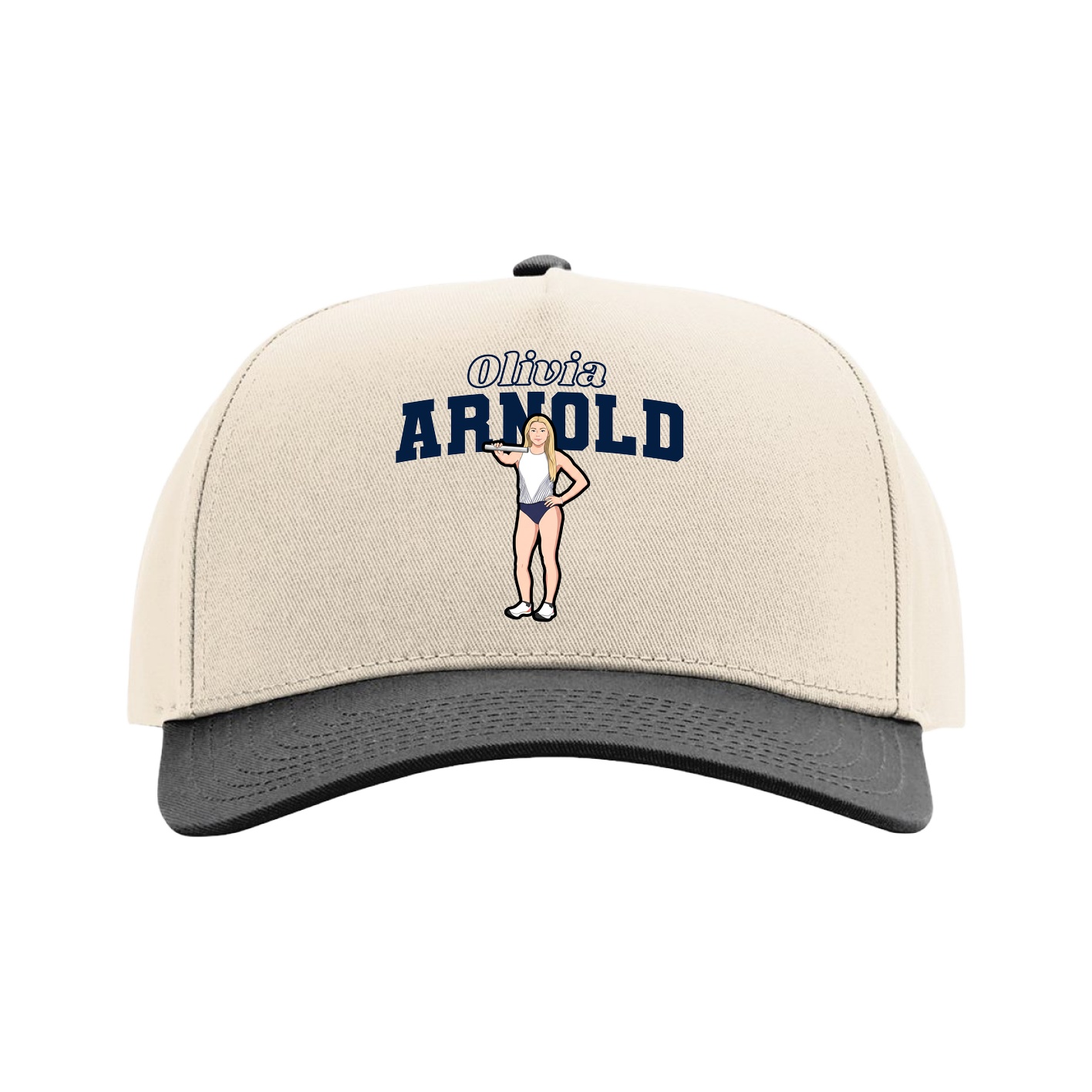 Full Fabric Five-Panel Champ Cap — Name Arch in Cream/Black