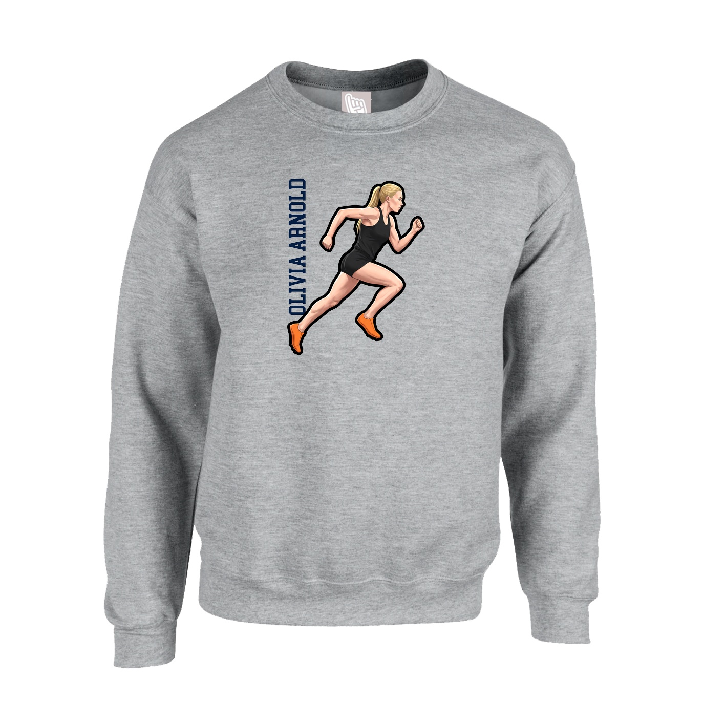 Fleece Crew — Name Vertical in Grey