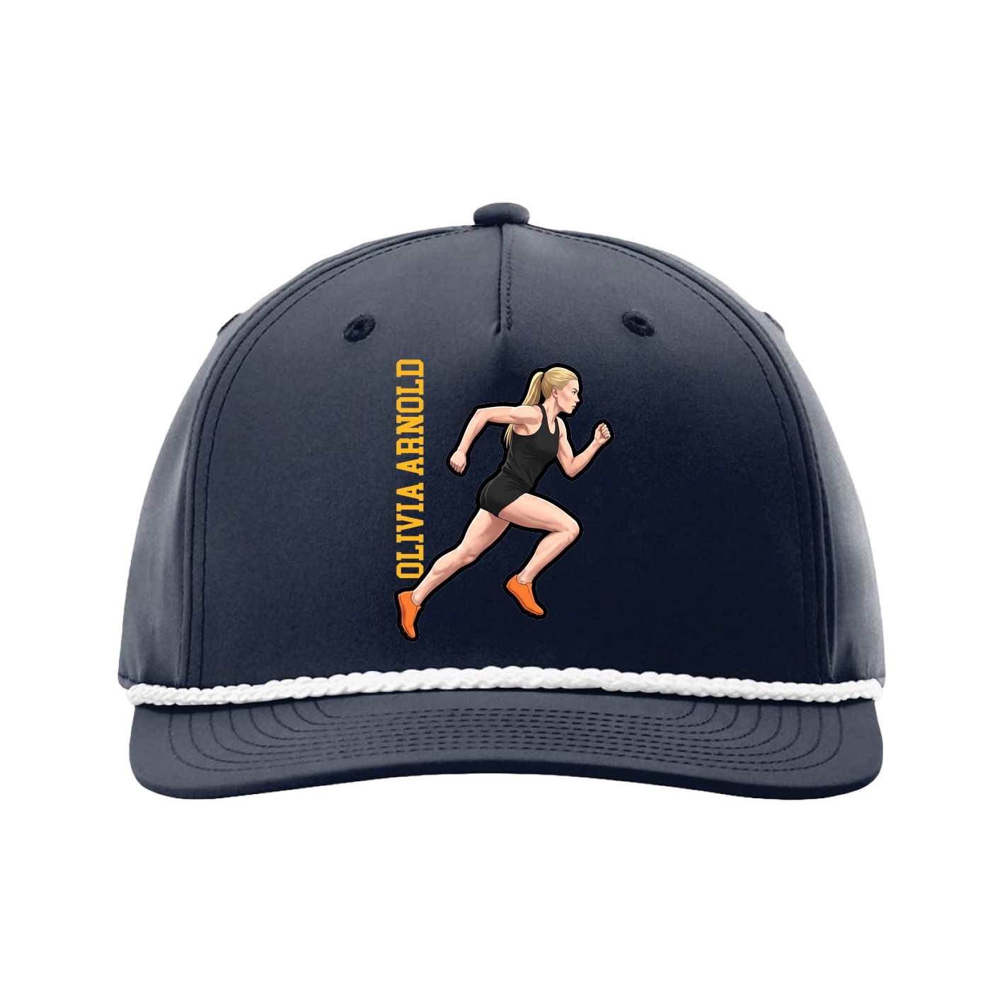 Five-Panel Classic Rope Cap — Name Vertical in Navy