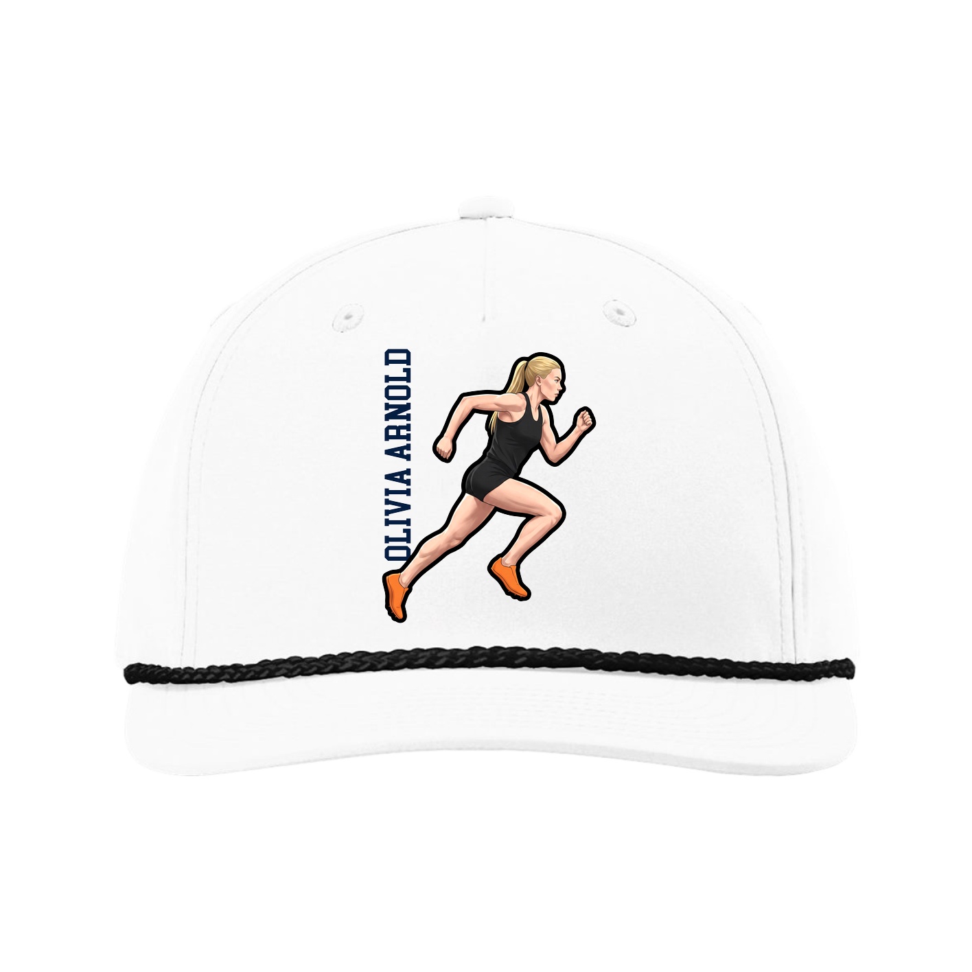 Five-Panel Classic Rope Cap — Name Vertical in White