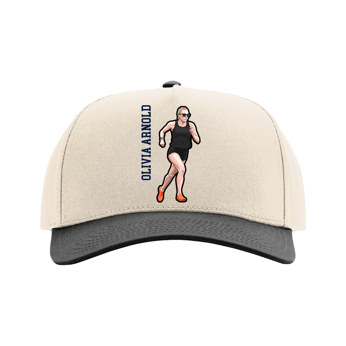 Full Fabric Five-Panel Champ Cap — Name Vertical in Cream/Black