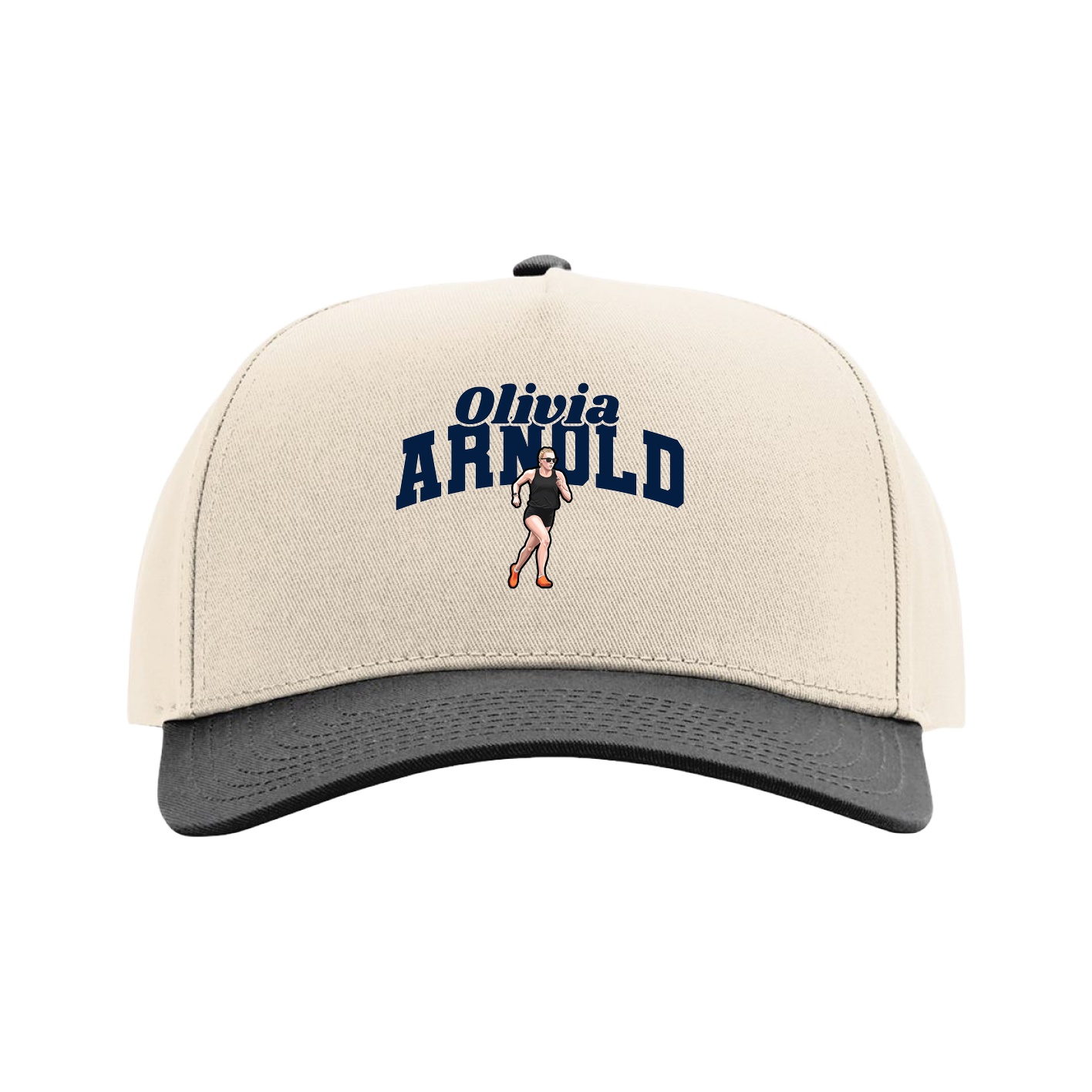 Full Fabric Five-Panel Champ Cap — Signature Arch in Cream/Black
