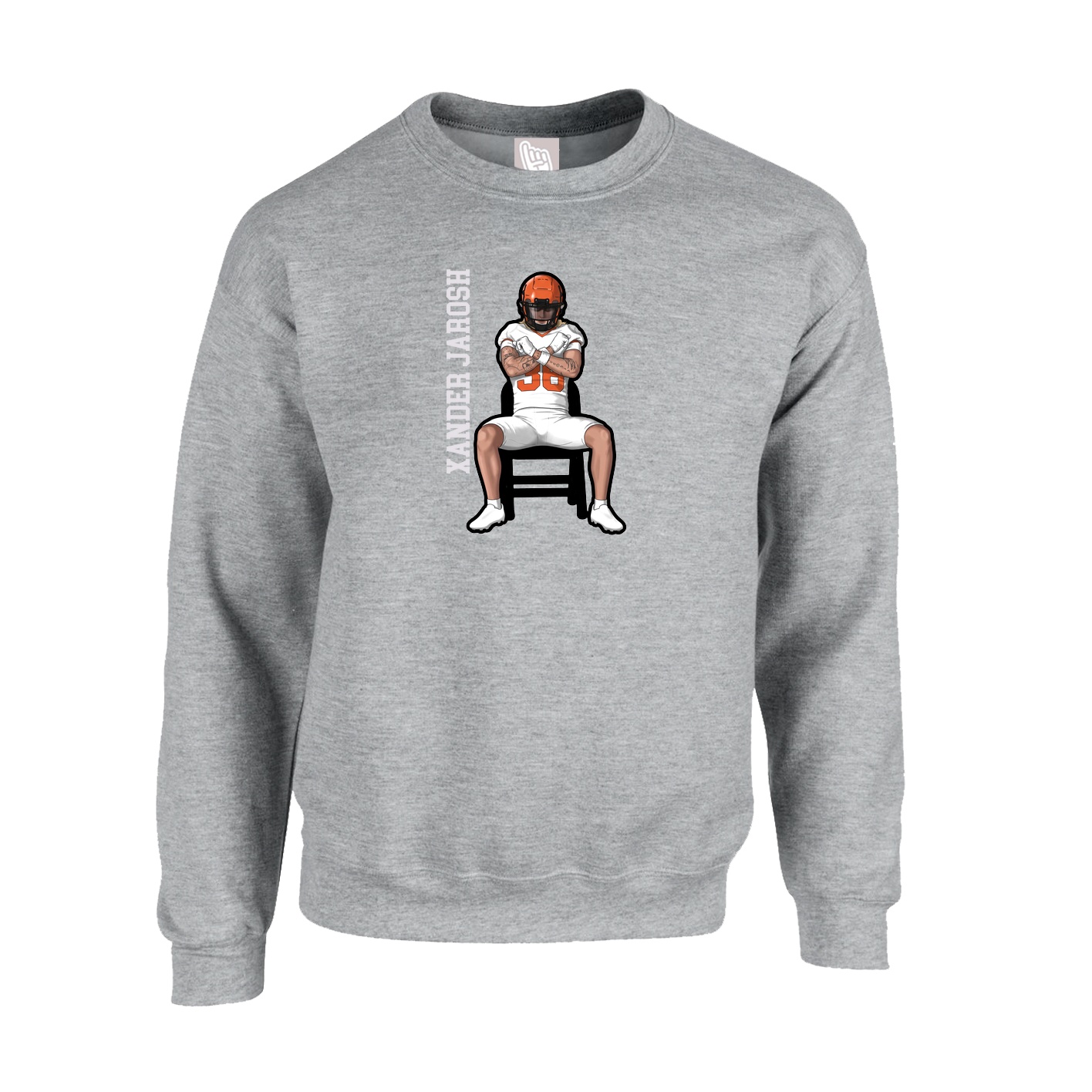 Fleece Crew — Name Vertical in Grey