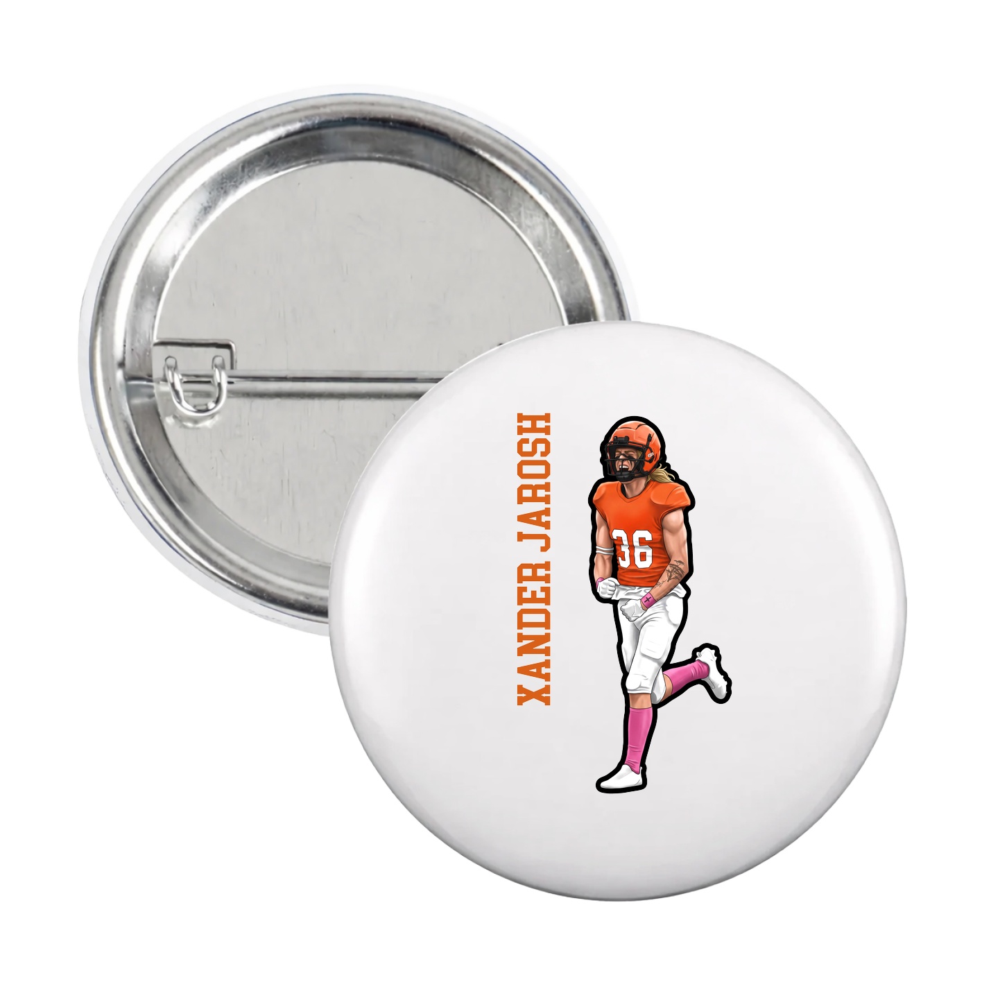 Game Day Button — Name Vertical in White