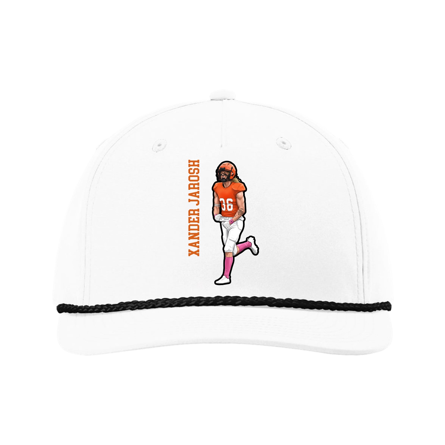 Five-Panel Classic Rope Cap — Name Vertical in White