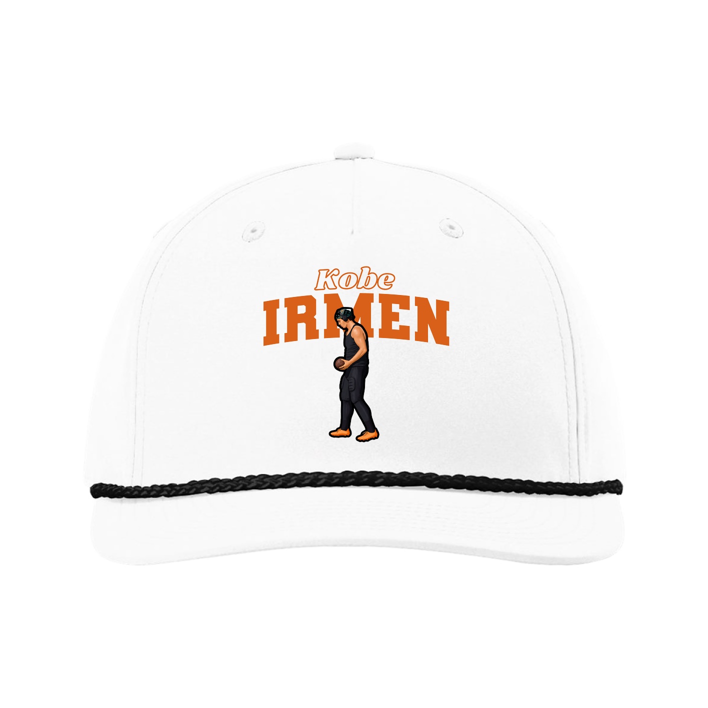 Five-Panel Classic Rope Cap — Name Arch in White